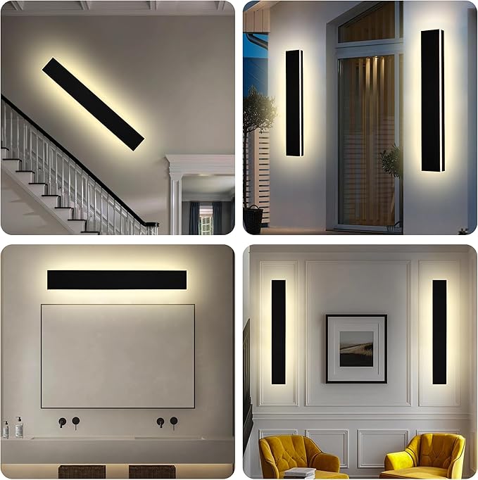 2 Pack 32in Modern LED Outdoor Wall Light, Dimmable 3000K-6000K 5CCT Strip Linear Exterior Wall Sconce Waterproof Ip65 Black 24W LED Long Outdoor Garage Lights Outside Lights for House
