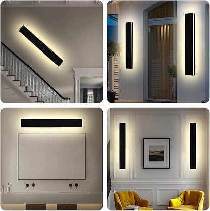 2 Pack 32in Modern LED Outdoor Wall Light, Dimmable 3000K-6000K 5CCT Strip Linear Exterior Wall Sconce Waterproof Ip65 Black 24W LED Long Outdoor Garage Lights Outside Lights for House