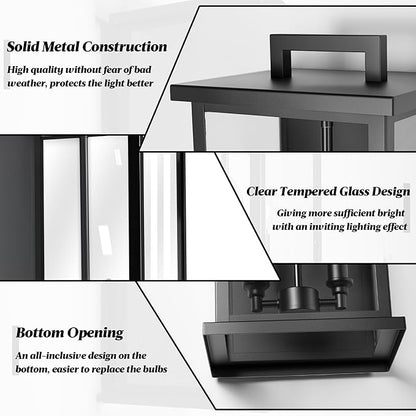 Extra Large Outdoor Wall Lights Modern Outdoor Garage Lighting Fixture,Exterior Porch Front Door Light,Waterproof Outside House Lights Wall Mount with 2 * E12 Sockets & Thick Glass Shades