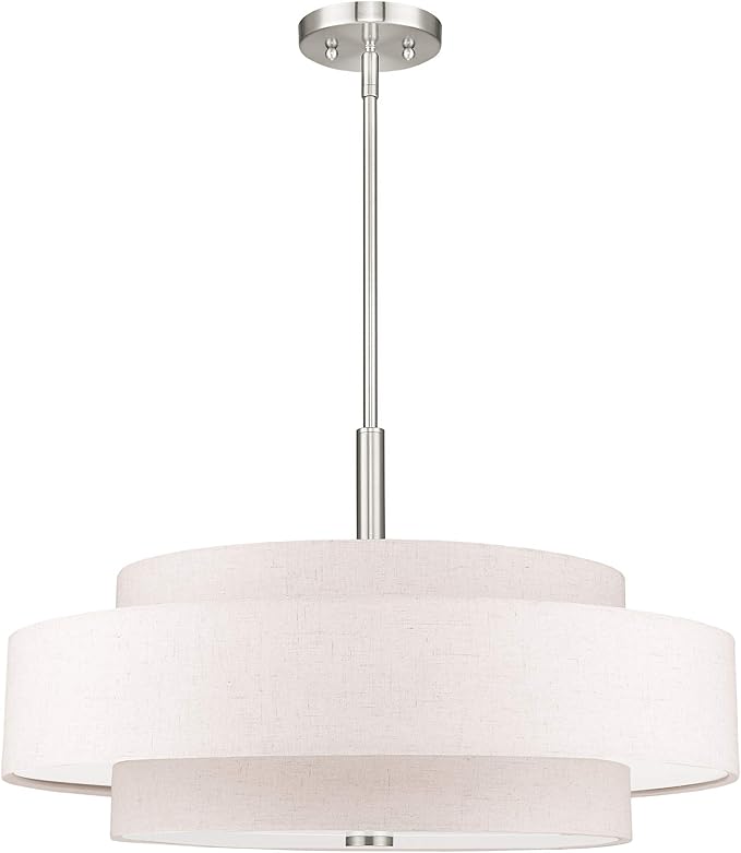 Livex Lighting Fabric Shade 52138-91 Meridian 5 Light Brushed Nickel Pendant
