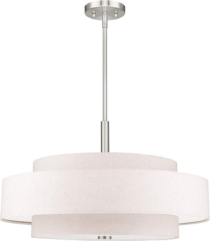 Livex Lighting Fabric Shade 52138-91 Meridian 5 Light Brushed Nickel Pendant