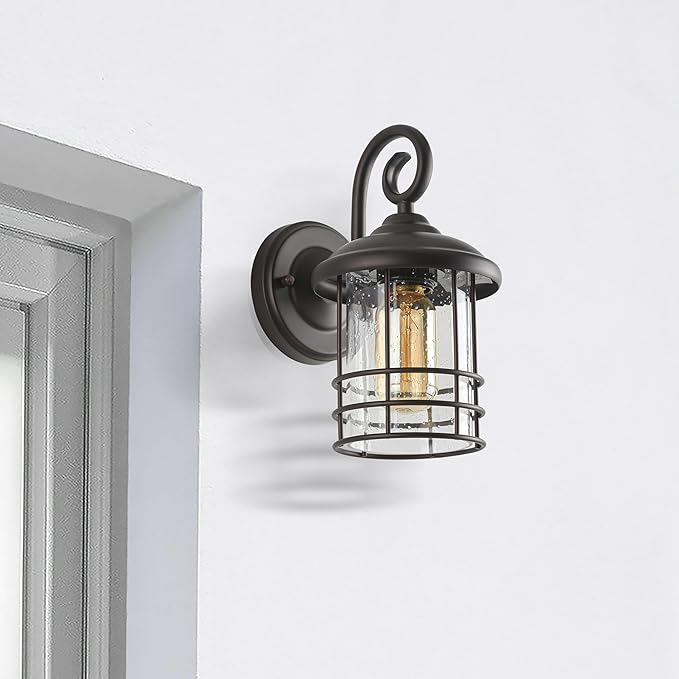 MICSIU Oil Rubbed Bronze Porch Lights Outdoor Wall, Waterproof Farmhouse Exterior Light Fixtures with E26 Sockets & Glass Shades, 9.8 Inch Small Outside Lighting for House, Home, Entryway,Garage