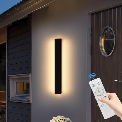 31.4inch Outdoor Wall Lights, Modern Outside Linear Wall Light, Dimmable 3000K-6000K, LED Outdoor Lights, IP65 Waterproof, Black Exterior Wall Sconce for House Doorway Patio Garden with Remote Control