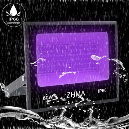 60W Black Lights Flood Light,Blacklight with Plug and Switch for Glow Party Large Space,IP66 Waterproof LED Black Lights for Fluorescent Poster,Halloween,Body Paint,Wedding.2 Pack