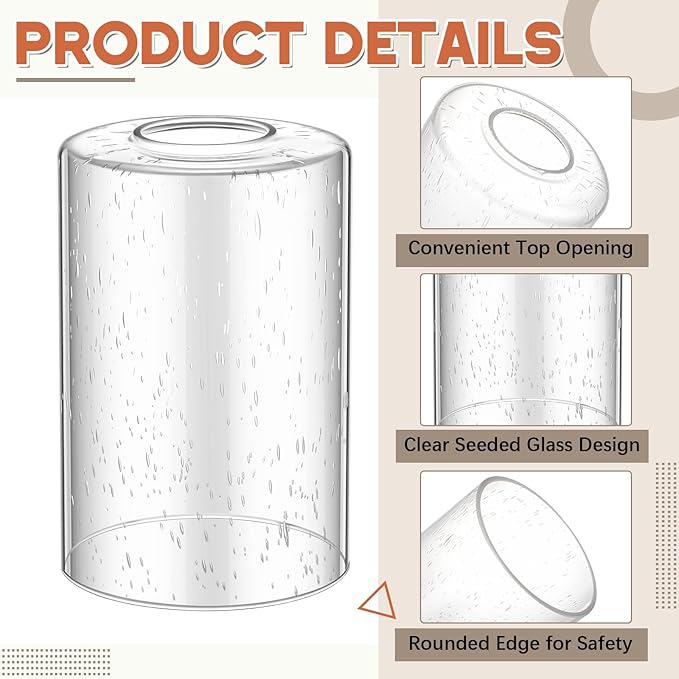 3 Pcs Clear Bubble Seeded Glass Shade Replacements for Pendant Light Fixtures Glass Lamp Shade Cover, 1-5/8 Inch Fitter E26 Base, 4"w x 6"h, Replacement Lamp Globe for Chandelier Wall Sconce