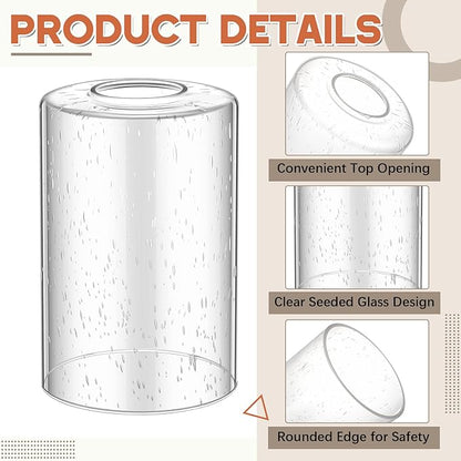 8 Pcs Clear Bubble Seeded Glass Shade Replacements for Pendant Light Fixtures Glass Lamp Shade Cover, 1-5/8 Inch Fitter E26 Base, 4"w x 6"h, Replacement Lamp Globe for Chandelier Wall Sconce