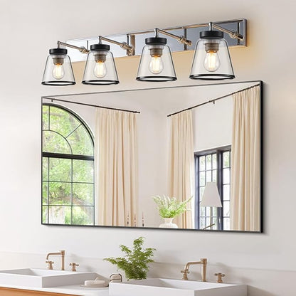 4 Pack Clear Glass Shade Replacements, Bell Shaped Glass Shade Covers with Black Ring, 4.72"High, 4.72"Diameter, 2.12 "Fitter, High Transmittance Trapezoidal Lampshade