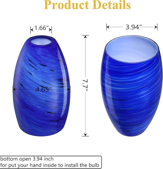 2 Pack 4.65 Inch Handblow Art Blue Glass Lamp Shade Pendant Ceiling Chandelier Wall Sconce Light Replacement Oval Glass Shade Fixture