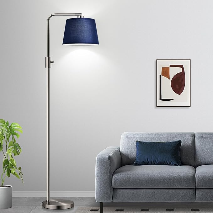 Nintiue Dimmable Floor Lamp, 1000 Lumens LED Edison Bulb Included, Brushed Nickel Arc Standing Tall Floor Lamp with Blue Shade for Living Room Bedroom Office Dining Room
