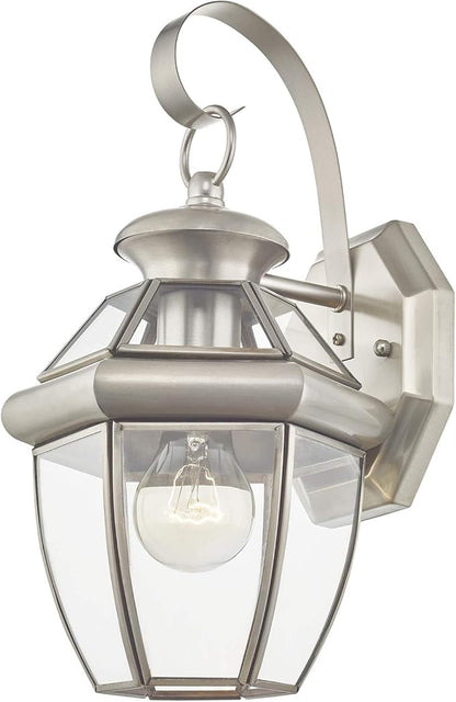 Livex Lighting 2051-91 Monterey 1 Light Outdoor Brushed Nickel Finish Solid Brass Wall Lantern with Clear Beveled Glass