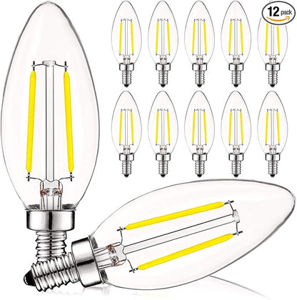 LUXRITE 4W Vintage Candelabra LED Bulbs Dimmable, 400 Lumens, 5000K Bright White, LED Chandelier Light Bulbs 40W Equivalent, Clear Glass, Filament Candle Bulb, UL Listed, E12 Base (12 Pack)