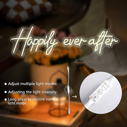 Happily Ever After Neon Sign Large, 38.4 Inch Neon Light Sign Art Decorative with Dimmer for Engagement,Birthday,Wedding,Gift for Girl,Home Wall Decor,Living Room Decor