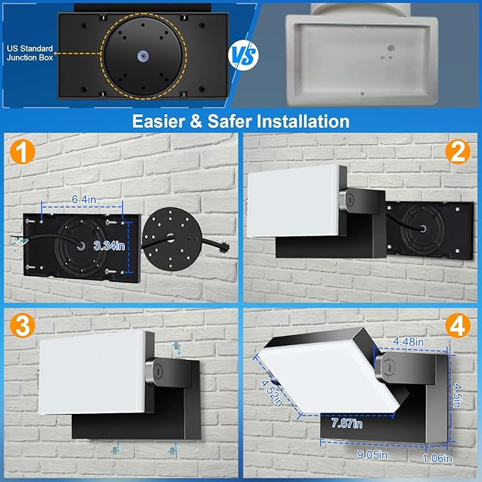 ledmo Outdoor Wall Lights 40W Adjustable 360 Degree Head Waterporof 5000K Cut Off Wall Pack Black Modern Front Door Porch Light Christmas Outdoor Lighting Garage Security Lighting