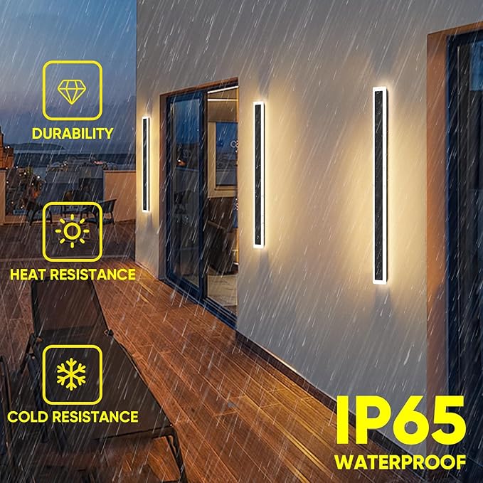 2-Pack 31.5inch Modern Outdoor Wall Lights, LED Wall Light Outdoor Lights Fixture for Patio Wall Mount, IP65 Waterproof Black Outside Lights for House, Garage, Porch (3000k)