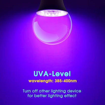 Briignite Black Light Bulbs, 12W LED Black Light Bulb for Halloween Decoration, UVA 385-400nm UV Black Light, A19 Blacklight Bulb for Glow in Dark, Body Paint Fluorescent Poster Glow Party, 2 Pack