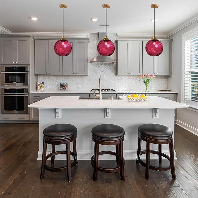 7.8 Inches Wine Glass Globe Pendant Lights Fixtures E26 Modern Farmhouse Glass Ball Pendant Lighting with Gold Brass Finish (Wine)