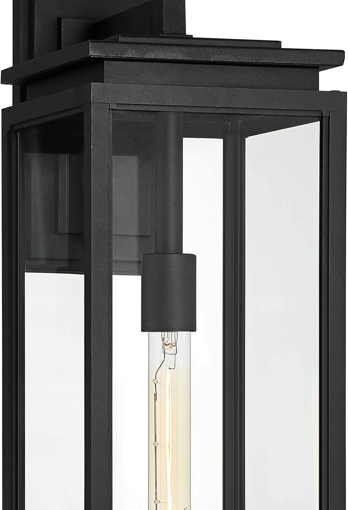 Possini Euro Design Atkins 24" High Modern Outdoor Wall Light Fixture Mount Porch House Exterior Outside Lantern Edison Bulb Weatherproof Matte Black Die Cast Metal Clear Glass Shade Front Door