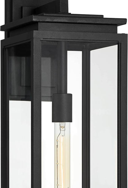 Possini Euro Design Atkins 24" High Modern Outdoor Wall Light Fixture Mount Porch House Exterior Outside Lantern Edison Bulb Weatherproof Matte Black Die Cast Metal Clear Glass Shade Front Door
