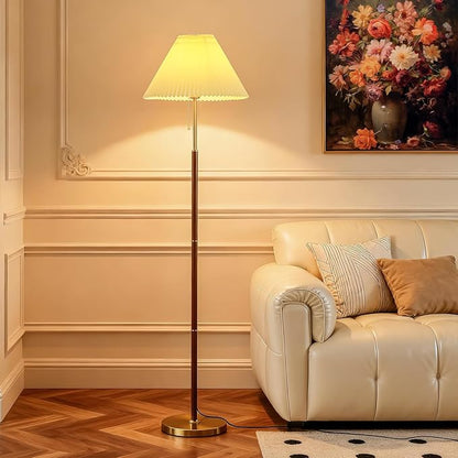 Pleated Lampshade Tall Floor Lamp for Living Room Corner Bedroom Bedside Office, Brown Pole Lamp, Bright 12W Dimming Reading Light, Modern Cute Unique Retro Standing lamp,Farmhouse Vintage Home Decor
