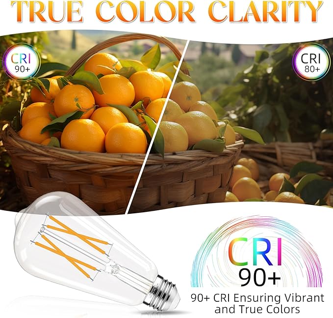 Edison Bulbs 60 watt Equivalent LED, E26 Bulb Non-Dimmable, Soft White 2700K, ST58 Vintage Light Bulbs, 90+ CRI, 6W 600LM, E26 Medium Base, Clear Glass, 18 Pack