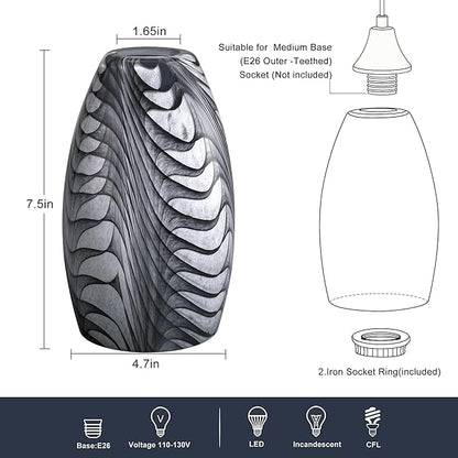 Black Gray Oval Glass Lamp Shade Only Art Marble Glass Light Shades for Kitchen Island pendant Lights Covers Light Fixture Replacement for Mini Pendant Ceiling Lights Chandelier 1pack