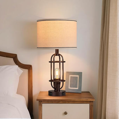Living Room Lamps Set of 2, 22.3" Farmhouse Table Lamp for Bedroom, Vintage Lamps for Night Stands with USB Ports, Oil Rubbed Bronze