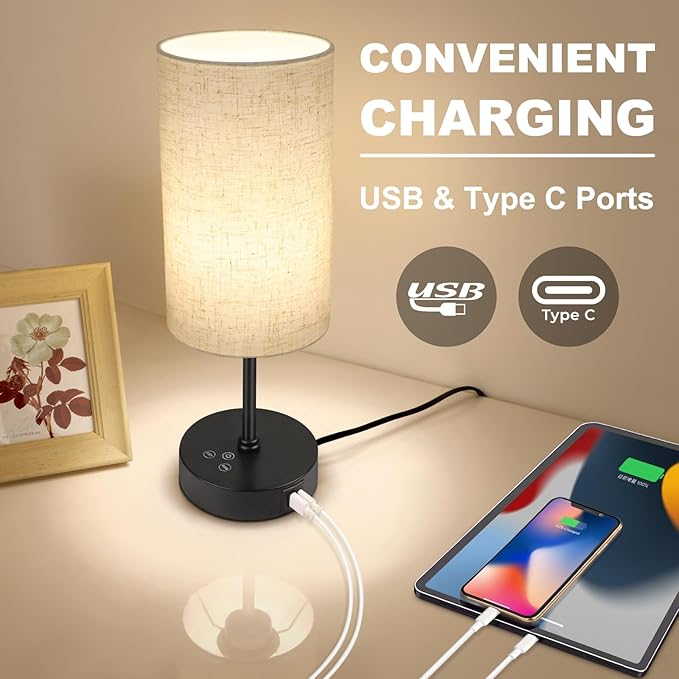 Unicozin Table Lamp Set of 2, 3 CCT 3000K/4500K/6500K & RGB Color Changing, Stepless Dimmable Small Bedside Lamp for Reading, Ambience Nightstand Light for Home Decor Party, Beige Shade