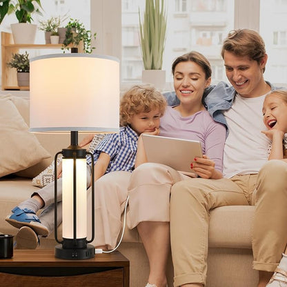 Terpsichore Farmhouse Lamps for Living Room Rustic Bedside Lamp Lamps Set of 2,Vintage Bedroom Nightstand Table Lamp Rocker Switch & USB A+C Ports & AC Outlet,Built-In Frosted Glass Night Light
