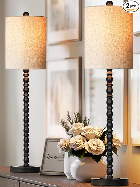Buffet Lamps, Table Lamps Set of 2-30" H Tall with Sturdy Metal Bases & Textured Linen Shades - UL Certified, Ideal for Creating a Cozy Vibe in Living Rooms, Dining Rooms & Entryways (Matte Black)