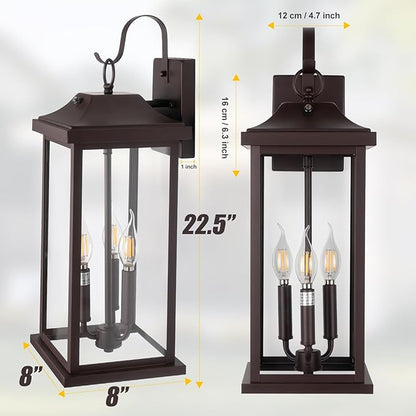 1-Pack 23” Dusk to Dawn Outdoor Light Fixture Oil Rubbed Bronze 3-Light, Extra Large Exterior Lighting Photocell Sensor Outside Wall Lantern for House Brown Porch Garage Light, E12