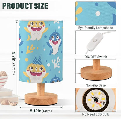 Bedside Lamp Cute Baby Shark Table Lamp for Bedroom LED Nightstand Lamp Shade USB Ports Wood Base for Living Room Dorm Office