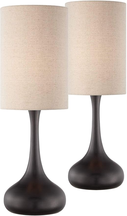360 Lighting Modern Table Lamps 24 1/2" High Set of 2 Espresso Bronze Brown Metal Droplet Cylinder Drum Shade Decor for Living Room Bedroom House Bedside Nightstand Home Office Family