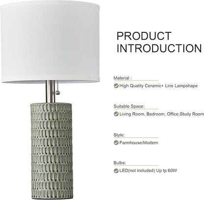 Table Lamps for Living Room Set of 2, Ceramic Table Lamps for Bedroom, 20" Modern Lamps for Night Stands, Green