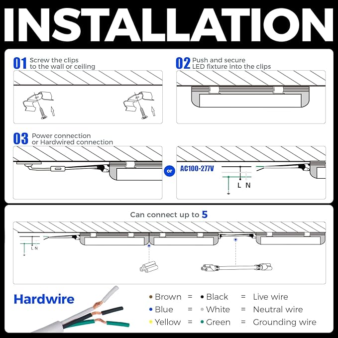 Barrina T8 LED Shop Lights for Workshop 4FT, 50W, 5000K, ‎Daylight White, Clear Cover, Ceiling, V-Shape Shop Light Fixture, Garage, Warehouse, Basement, ETL Listed, 2 Packs