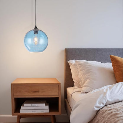 Blue Glass Pendant Lights Kitchen Island Lighting Modern Globe Pendant Light Fixtures Modern Pendant Lights for Kitchen Island Bedroom Living Dining Room Light Fixture-7.8inch