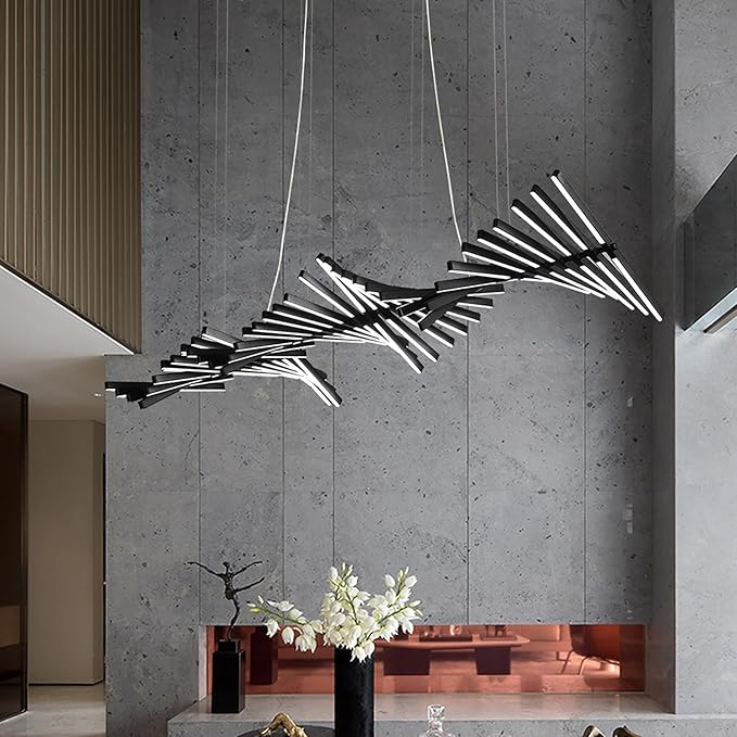 JAYMP Designer Chandelier Modern Dimmable LED Pendant Light, Adjustable Strip Light Bar, Remote Control Kitchen Island Dining Room Hanging Lamp, Matte Black 40lights