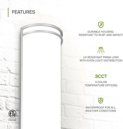 ASD 24 Inch LED Outdoor & Indoor Wall Mount Light Fixture - Brushed Nickel Modern Wall Sconce Lighting - 25W 120-277V 3000K 4000K 5000K Dimmable Exterior Lights - Front Door, Patio - ETL, 2 Pack