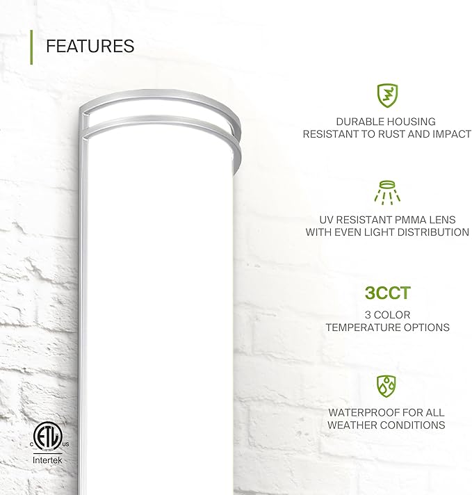 ASD 24 Inch LED Outdoor & Indoor Wall Mount Light Fixture - Brushed Nickel Modern Wall Sconce Lighting - 25W 120-277V 3000K 4000K 5000K Adjustable Dimmable Exterior Lights - Front Door, Patio - ETL