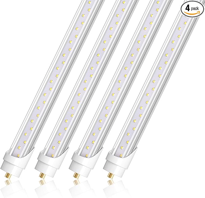 Barrina T8 T10 T12 LED Tube Lights, Dual-End Powered, Remove Ballast, Type B Bulbs, 8FT, FA8, 44W, 6500K Super Bright, 5500LM, LED Replacement for Fluorescent Tubes, Clear Cover, ETL Listed, 4 Packs