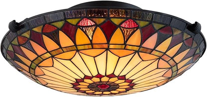 Kira Home Mateo 16" 2-Light Tiffany Glass Flush Mount Ceiling Light, Black Finish, Pack of 2