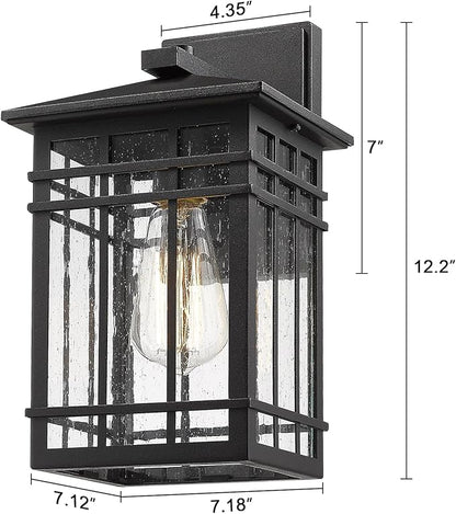 Outdoor Wall Lantern, Exterior Light Fixture Wall Mount, 1-Light Waterproof Outdoor Lighting Fixture with Seeded Glass for Porch, Garage, Patio, Hallway, Entryway, Black