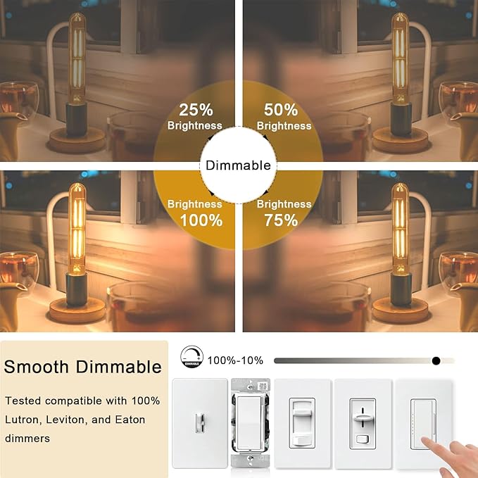 7.3 Inch E26 Led Bulb 6W, Equal 80 Watt 3000K Warm White Edison Bulbs Dimmable, T10 T9 Long Tubular Clear Glass Light Bulb 800LM for Pipe Pendant Chandeliers Wall Sconces - UL Cert 4Pack