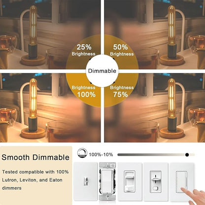 7.3 Inch E26 Led Bulb 6W, Equal 80 Watt 3000K Warm White Edison Bulbs Dimmable, T10 T9 Long Tubular Clear Glass Light Bulb 800LM for Pipe Pendant Chandeliers Wall Sconces - UL Cert 4Pack