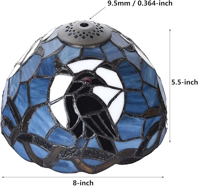 Bieye S12010 Raven Sitting on Bare Tree Tranch Against Full Moon Tiffany Style Stained Glass Lampshade (Dark Blue, 8Wx5.5H)