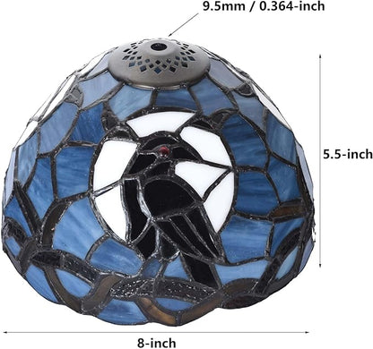 Bieye S12010 Raven Sitting on Bare Tree Tranch Against Full Moon Tiffany Style Stained Glass Lampshade (Dark Blue, 8Wx5.5H)
