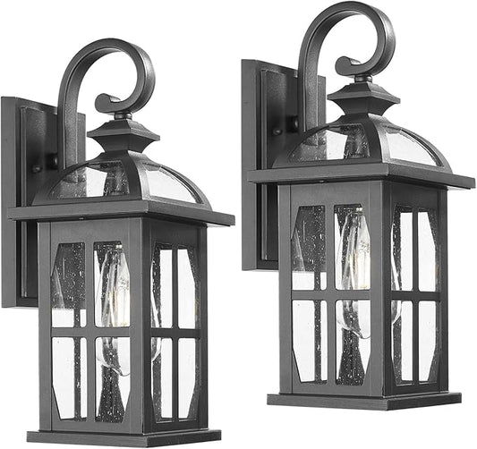 Darkaway Outdoor Wall Lights, Exterior Light Fixture with Seeded Glass, Aluminum Anti-Rust Exterior Lights Sconces Lighting for House Porch Yard Hallway Doorway Garage