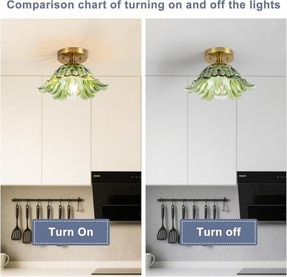 Semi Flush Mount Ceiling Light,Ceiling Light Fixtures 3000K Bulb, Vintage Light Fixtures Green for Closet Hallway Kitchen Dining Room 11"