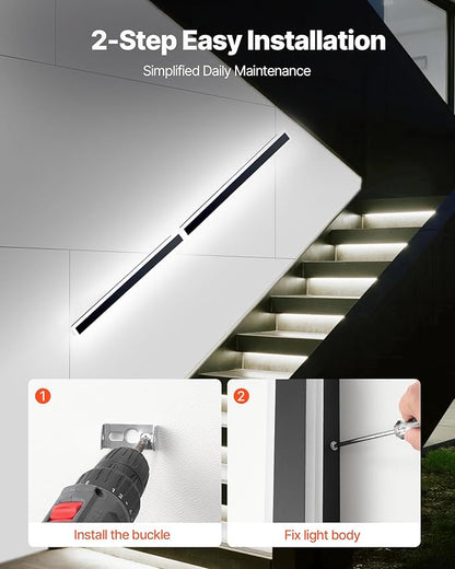 VEVOR Outdoor Wall Lights, 2 Pack, 39.4 Inch Long RGB Modern Exterior Wall Sconce Light Fixtures, 2700K-6000K, IP65 Waterproof Anti-Rust, Dimmable Outside Wall Mount Lighting, for House Porch Garage