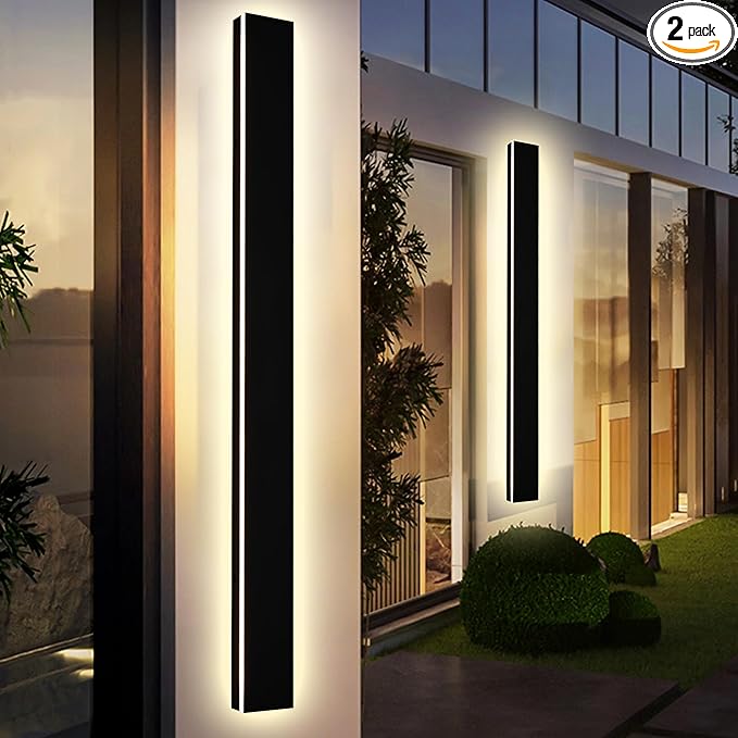 Modern Outdoor Wall Lights 60 Inch Black Linear Exterior Light Fixtures Wall Mount, Porch Lights Outdoor Wall Sconce, Long Wall Light Fixture Outside for Garage Patio, 3000K-6000K 5CCT