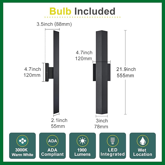 Modern Minimalist Outdoor Waterproof LED Wall Sconce with Built-in 20W LED Warm White Light Source, Fully Sealed V-Shaped Aluminum Cover, Can Be Mounted Outdoors or Indoors at Any Angle.